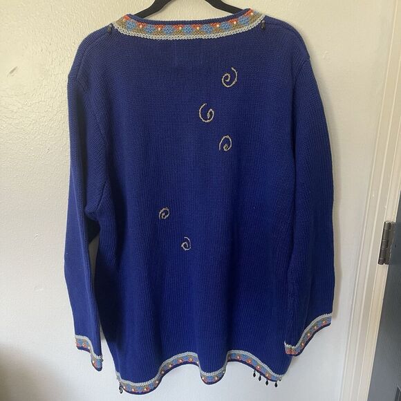 Storybook Knits HSN Cardigan Blue Geometric Embroidered Beaded Sweater Sz 2X NEW - Picture 6 of 11